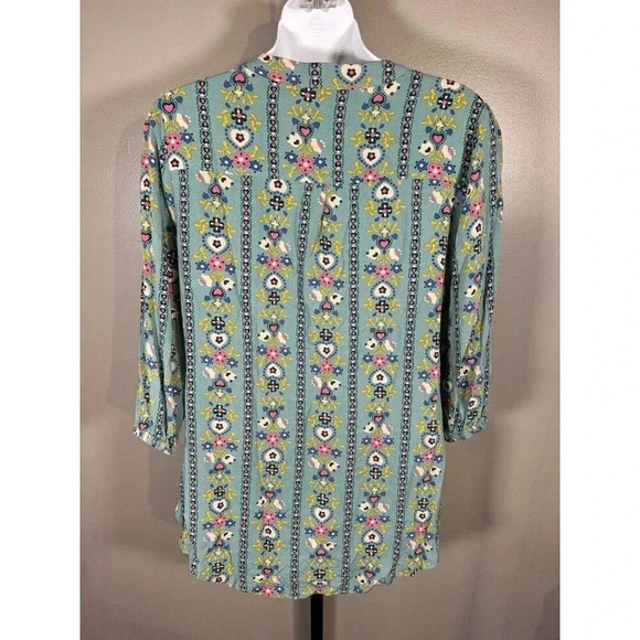 Matilda Jane Green Floral Plaid 3/4 Sleeve  button down shirt Medium - Picture 3 of 7